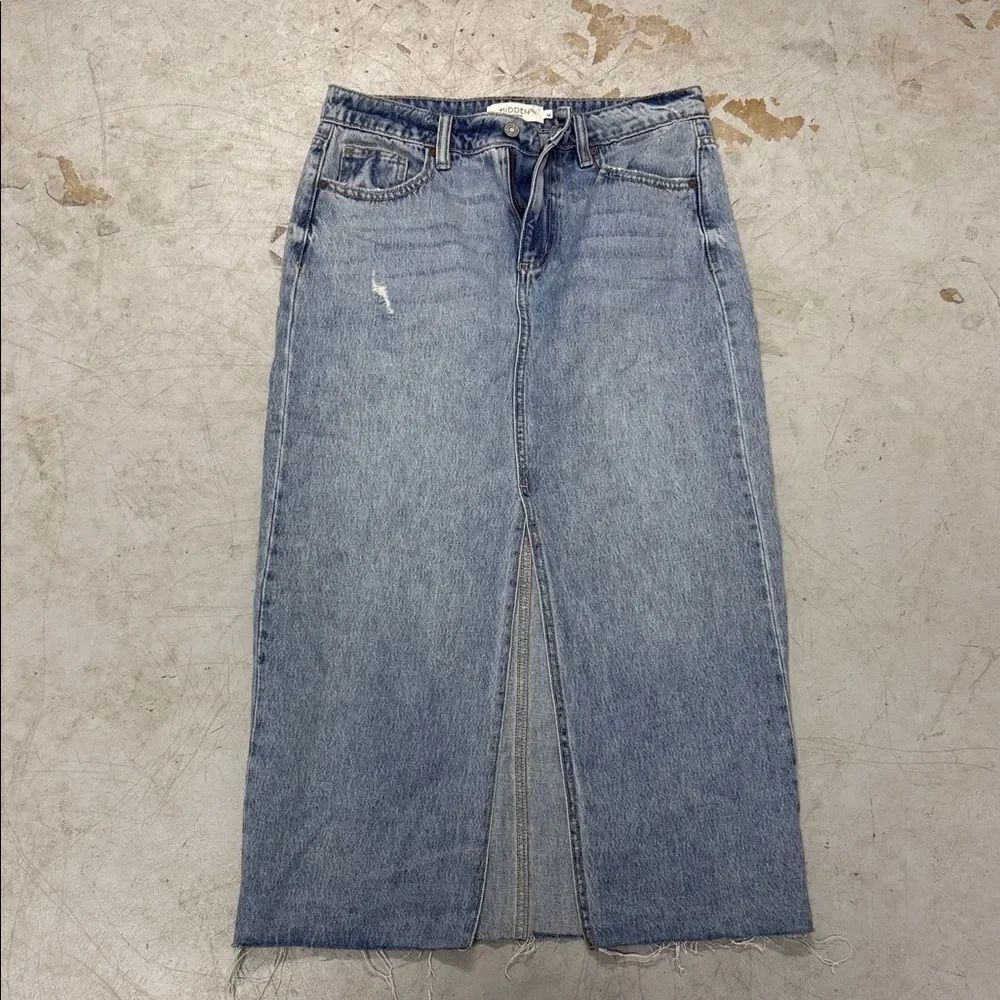 Women's Blue Denim Skirt HIDDEN Size Medium LIKE NEW Long Denim Pencil Skirt